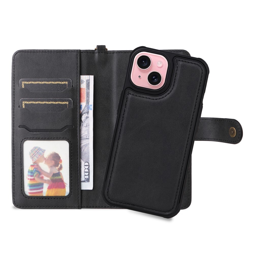 Magnet Leather Wallet iPhone 15 musta