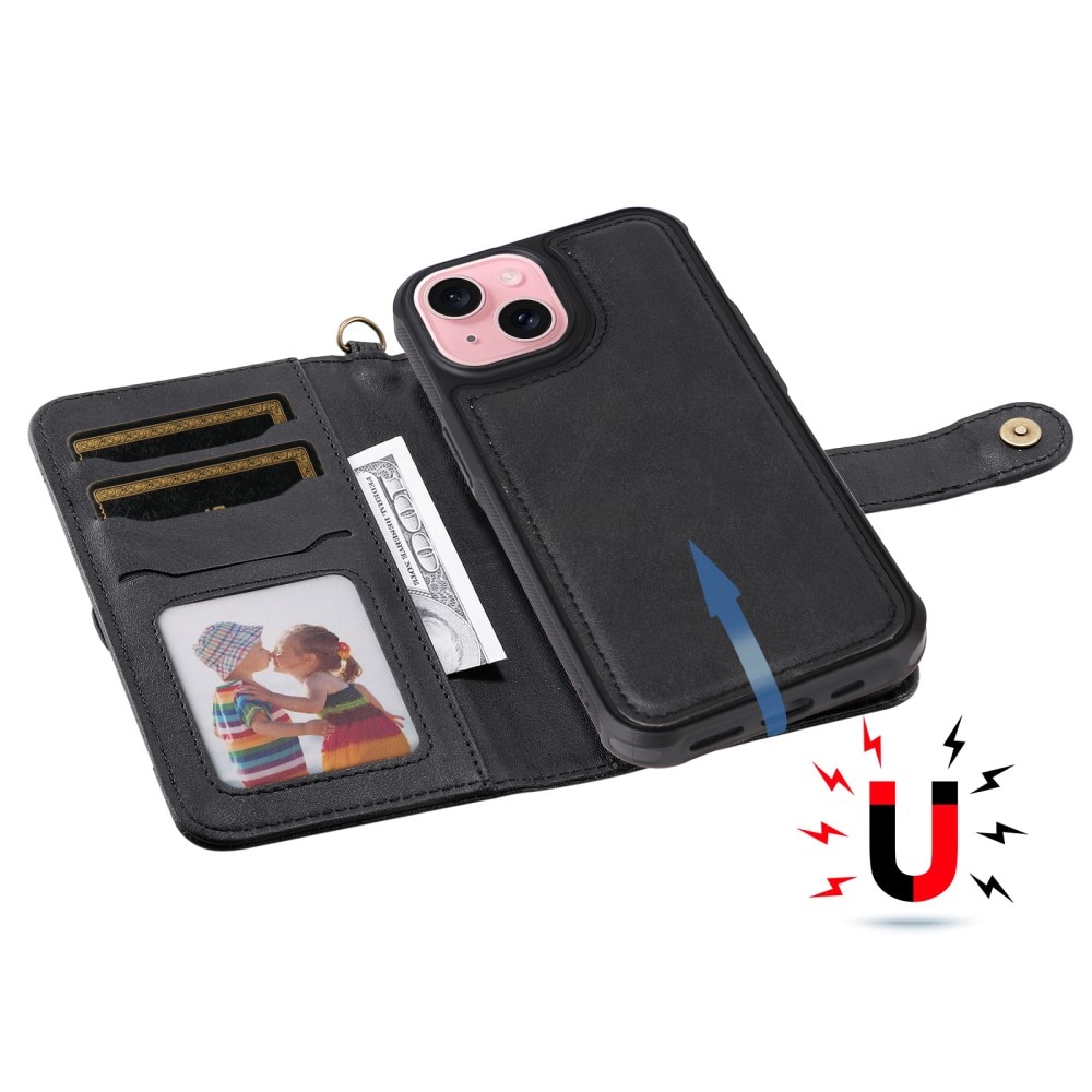 Magnet Leather Wallet iPhone 15 musta