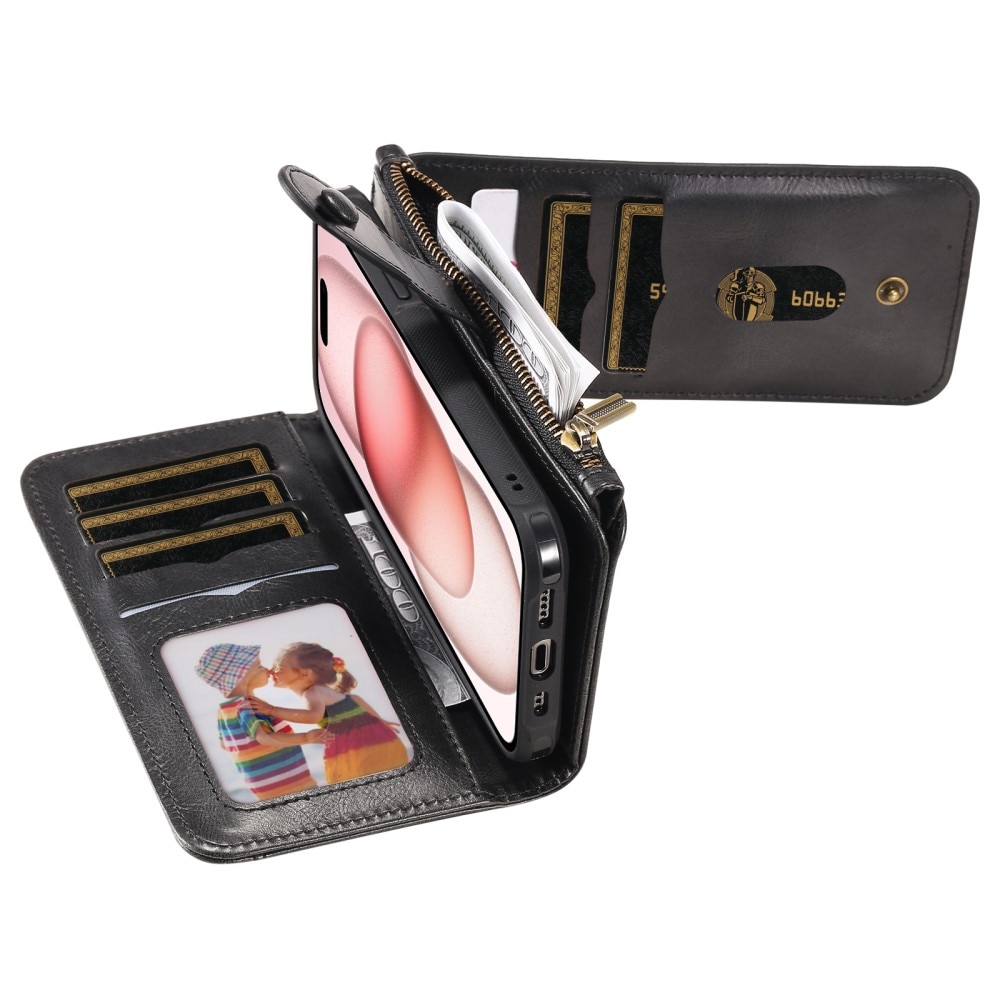 Magnet Leather Multi-Wallet iPhone 15 musta