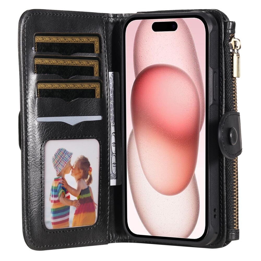 Magnet Leather Multi-Wallet iPhone 15 musta