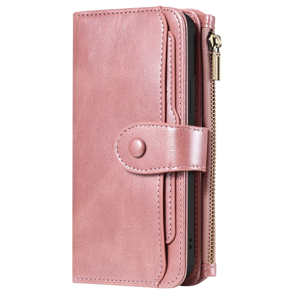 Magnet Leather Multi-Wallet iPhone 15 vaaleanpunainen