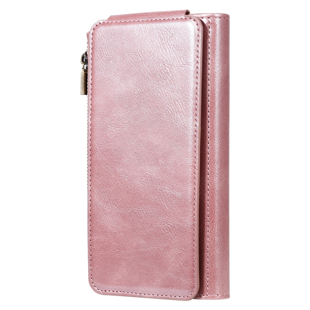 Magnet Leather Multi-Wallet iPhone 15 vaaleanpunainen