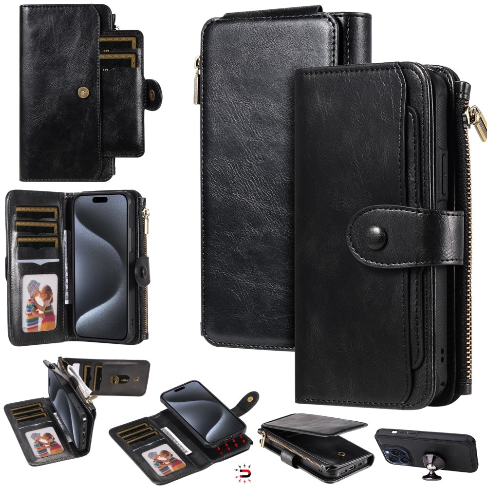 Magnet Leather Multi-Wallet iPhone 15 Pro musta