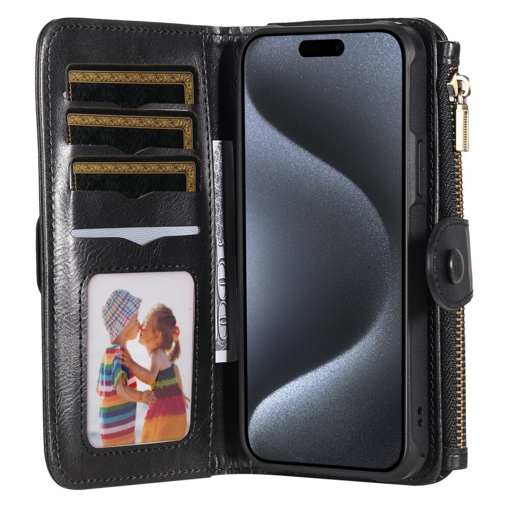 Magnet Leather Multi-Wallet iPhone 15 Pro musta