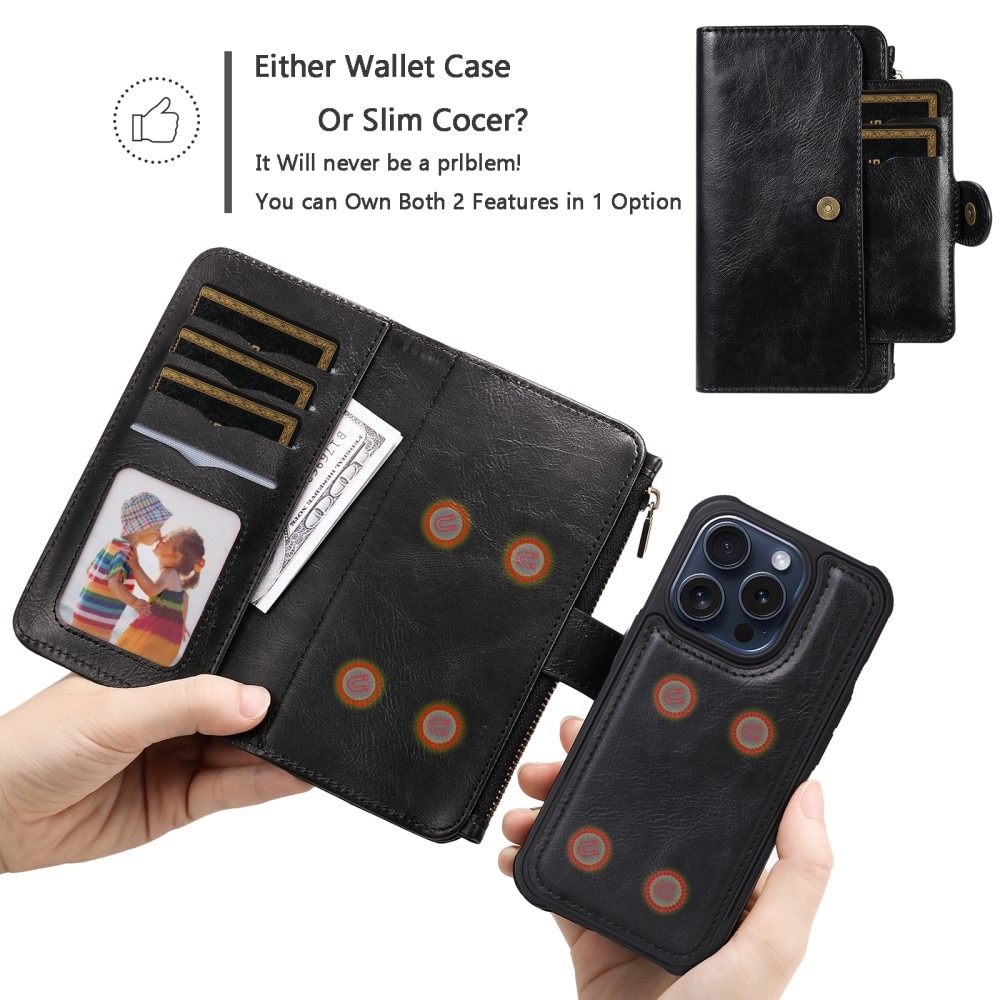 Magnet Leather Multi-Wallet iPhone 15 Pro musta