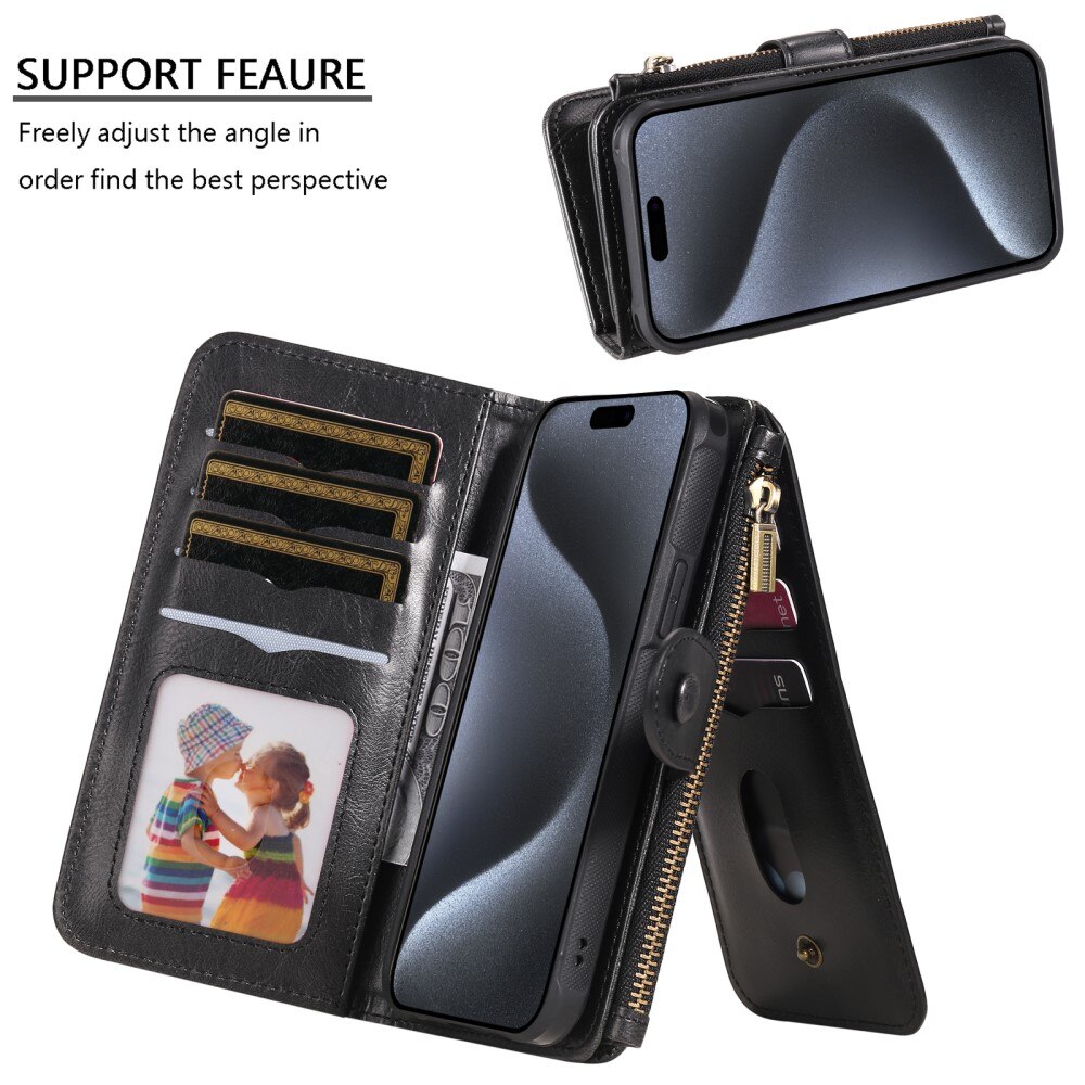 Magnet Leather Multi-Wallet iPhone 15 Pro musta