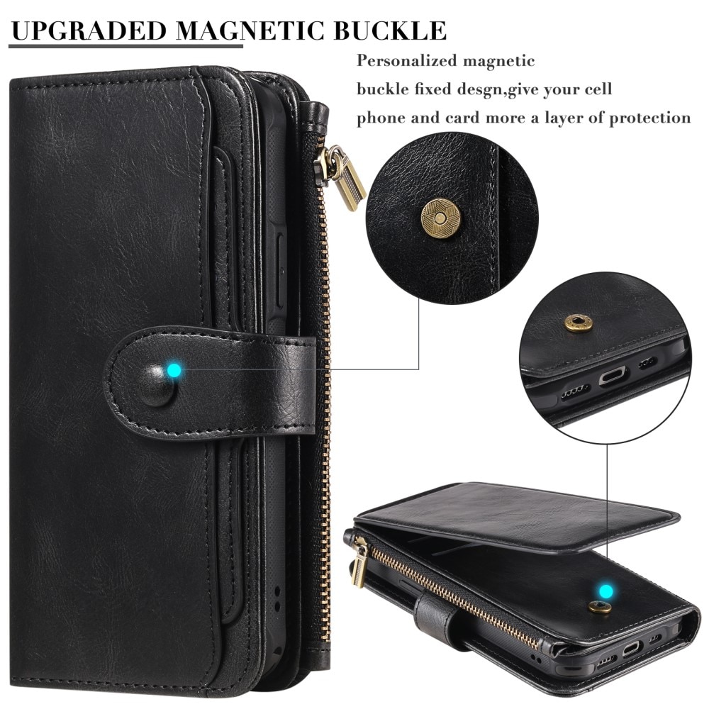 Magnet Leather Multi-Wallet iPhone 15 Pro musta