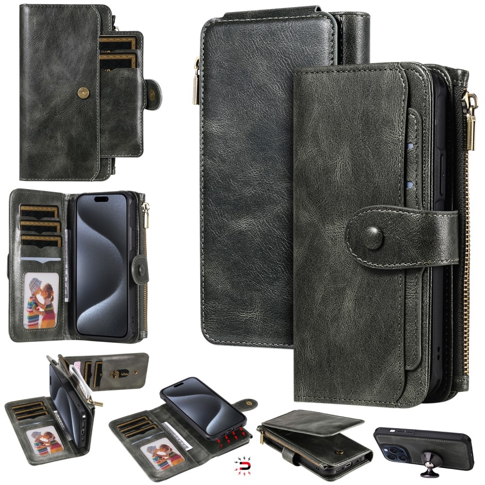 Magnet Leather Multi-Wallet iPhone 15 Pro harmaa