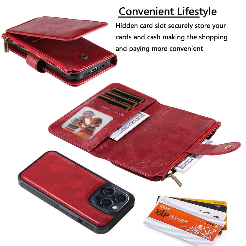 Magnet Leather Multi-Wallet iPhone 15 Pro punainen