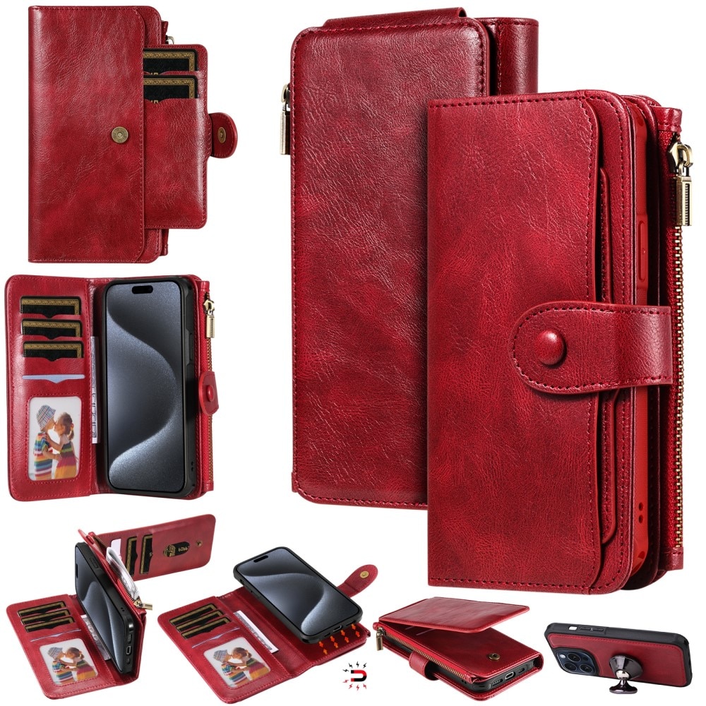 Magnet Leather Multi-Wallet iPhone 15 Pro punainen