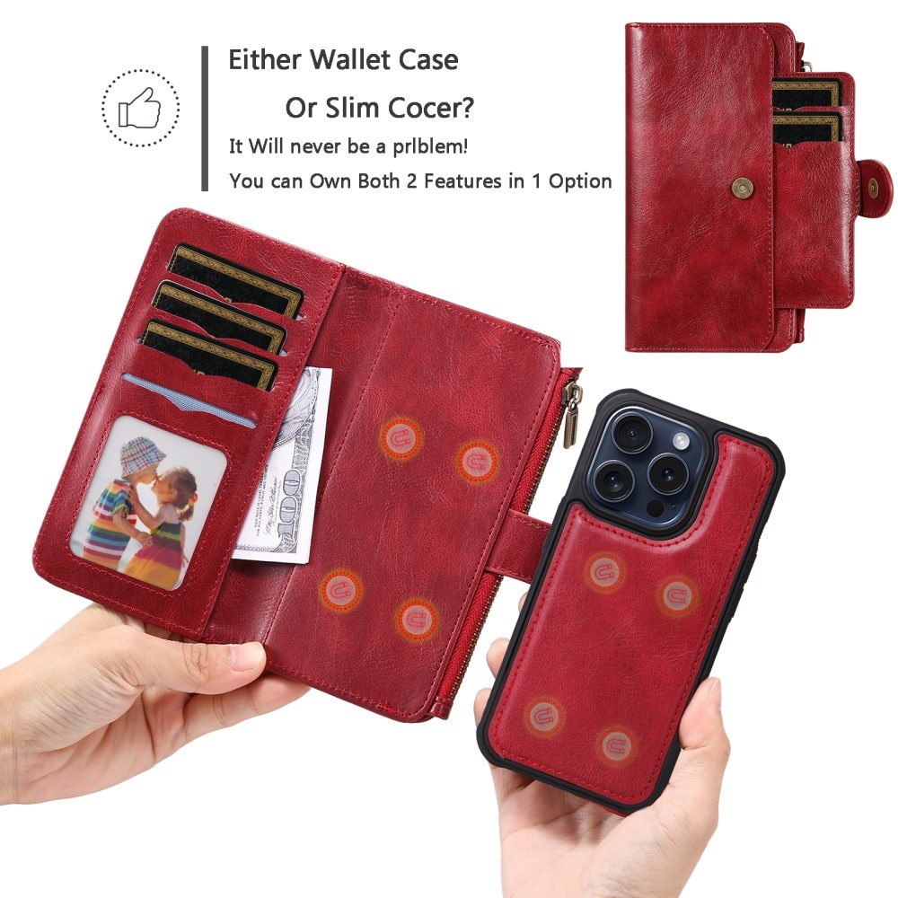 Magnet Leather Multi-Wallet iPhone 15 Pro punainen