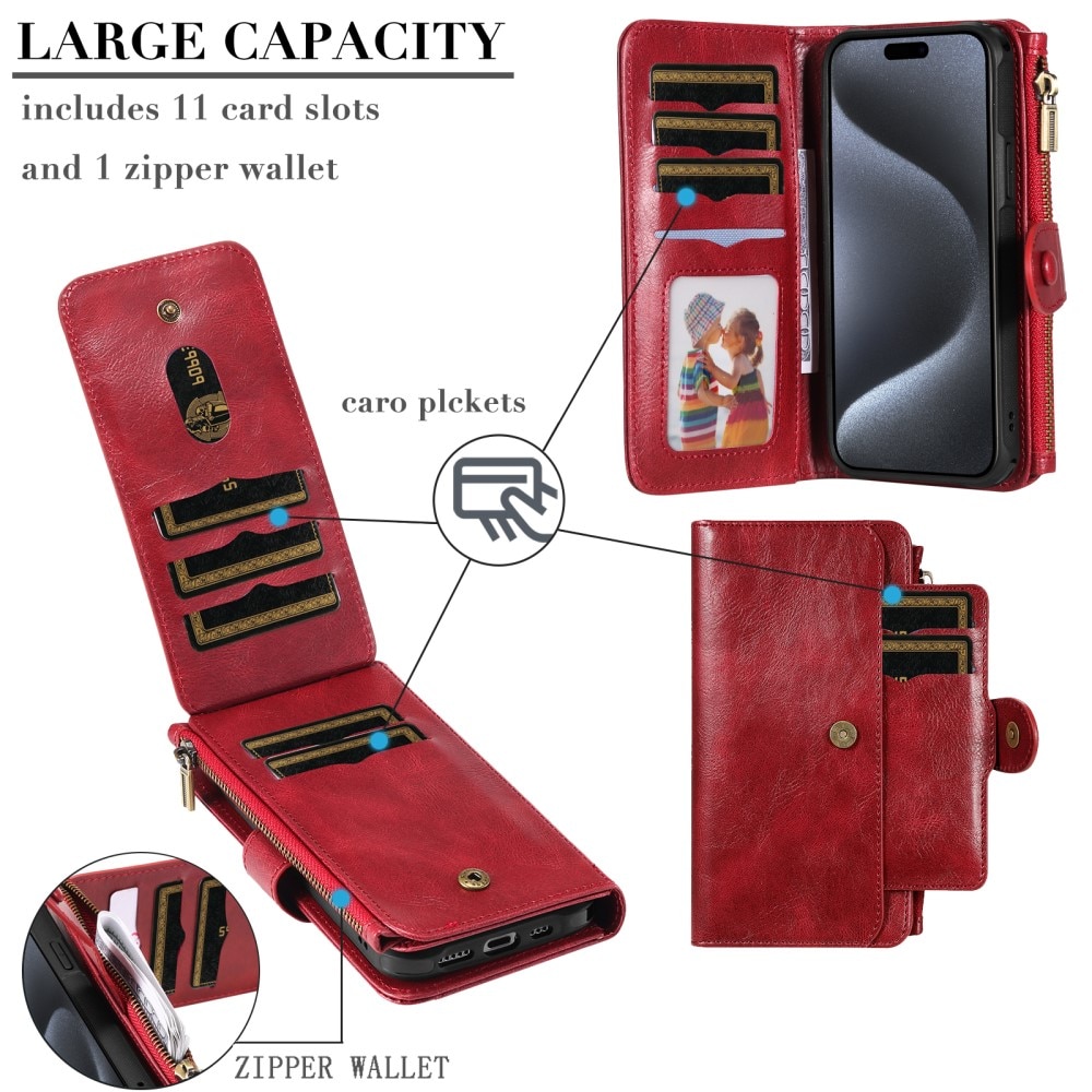 Magnet Leather Multi-Wallet iPhone 15 Pro punainen