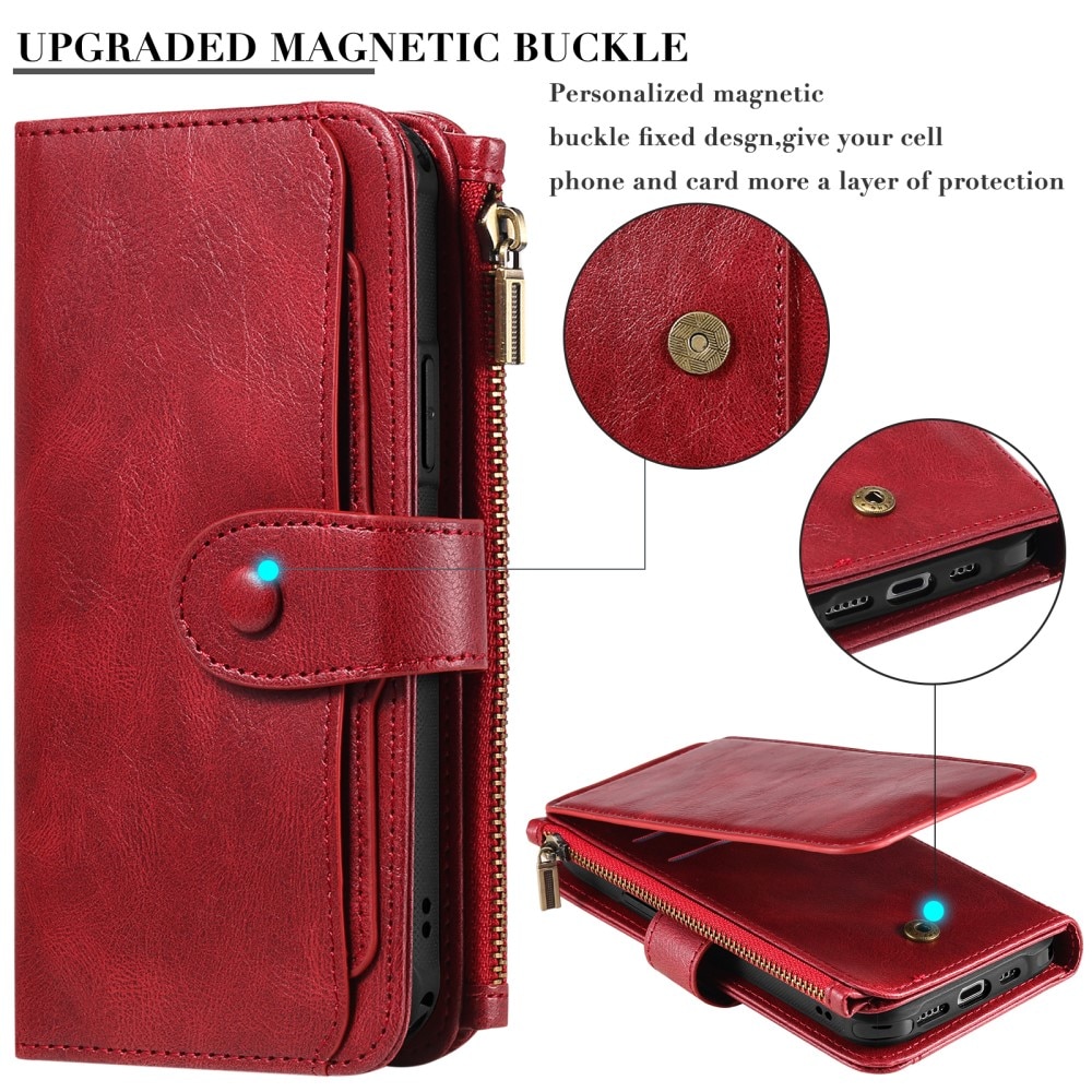 Magnet Leather Multi-Wallet iPhone 15 Pro punainen