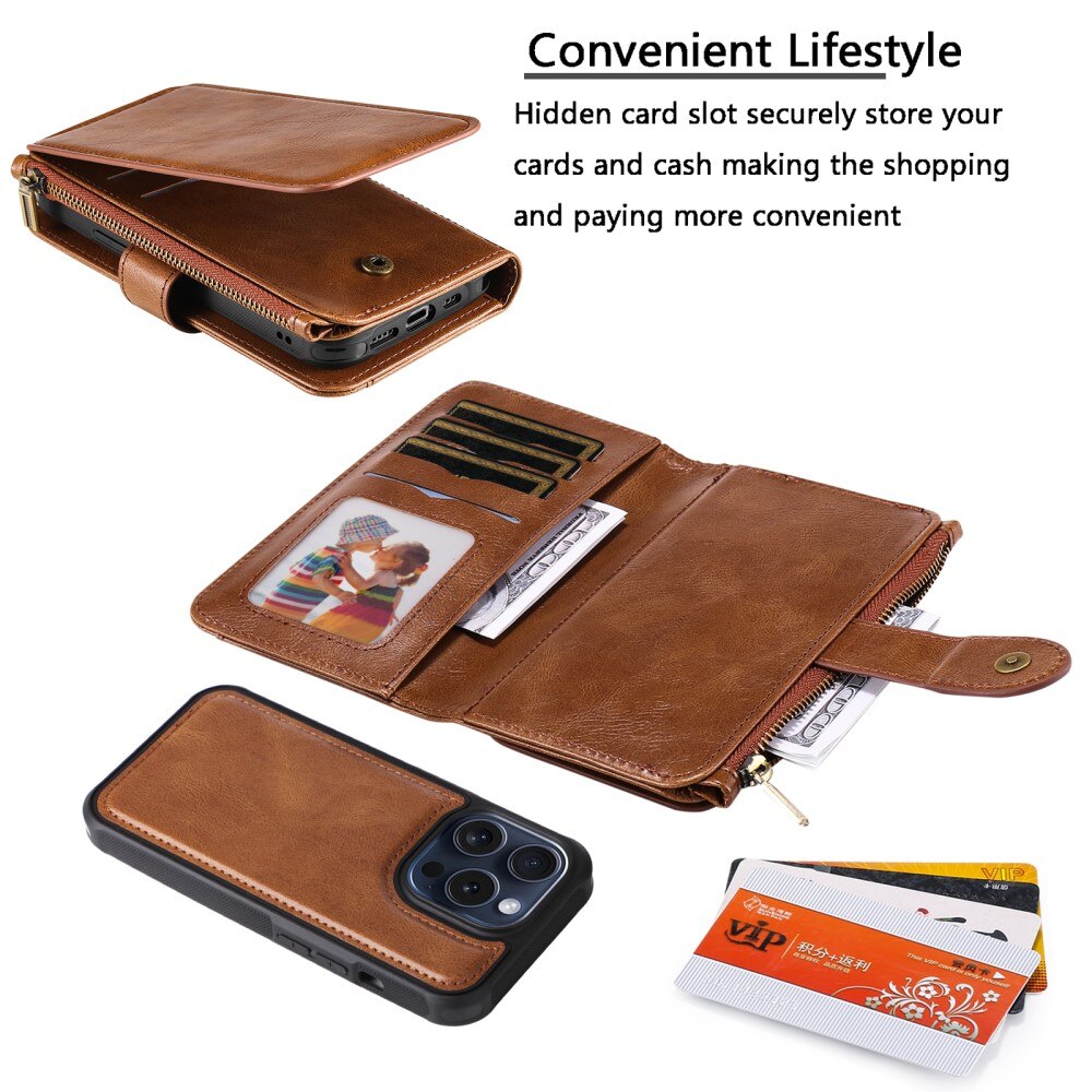 Magnet Leather Multi-Wallet iPhone 15 Pro ruskea