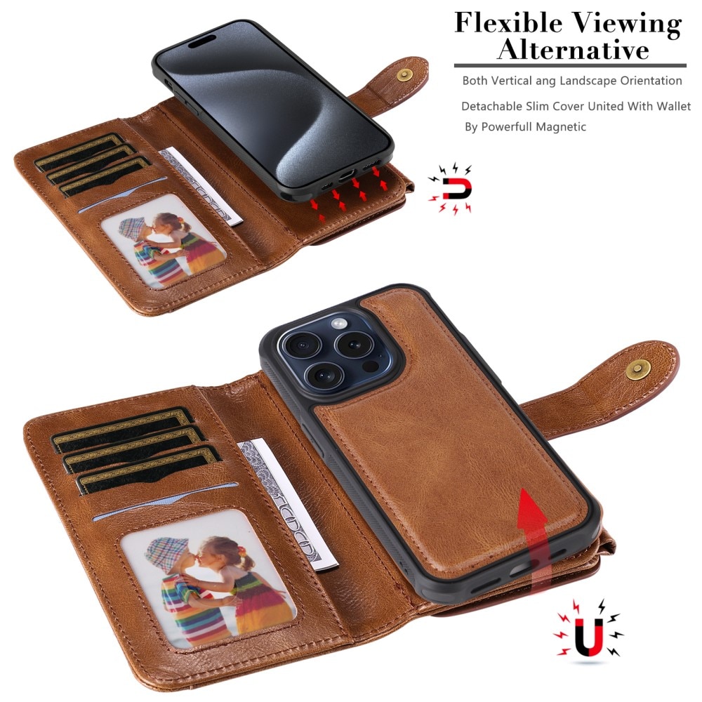 Magnet Leather Multi-Wallet iPhone 15 Pro ruskea