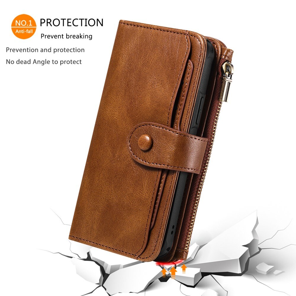 Magnet Leather Multi-Wallet iPhone 15 Pro ruskea