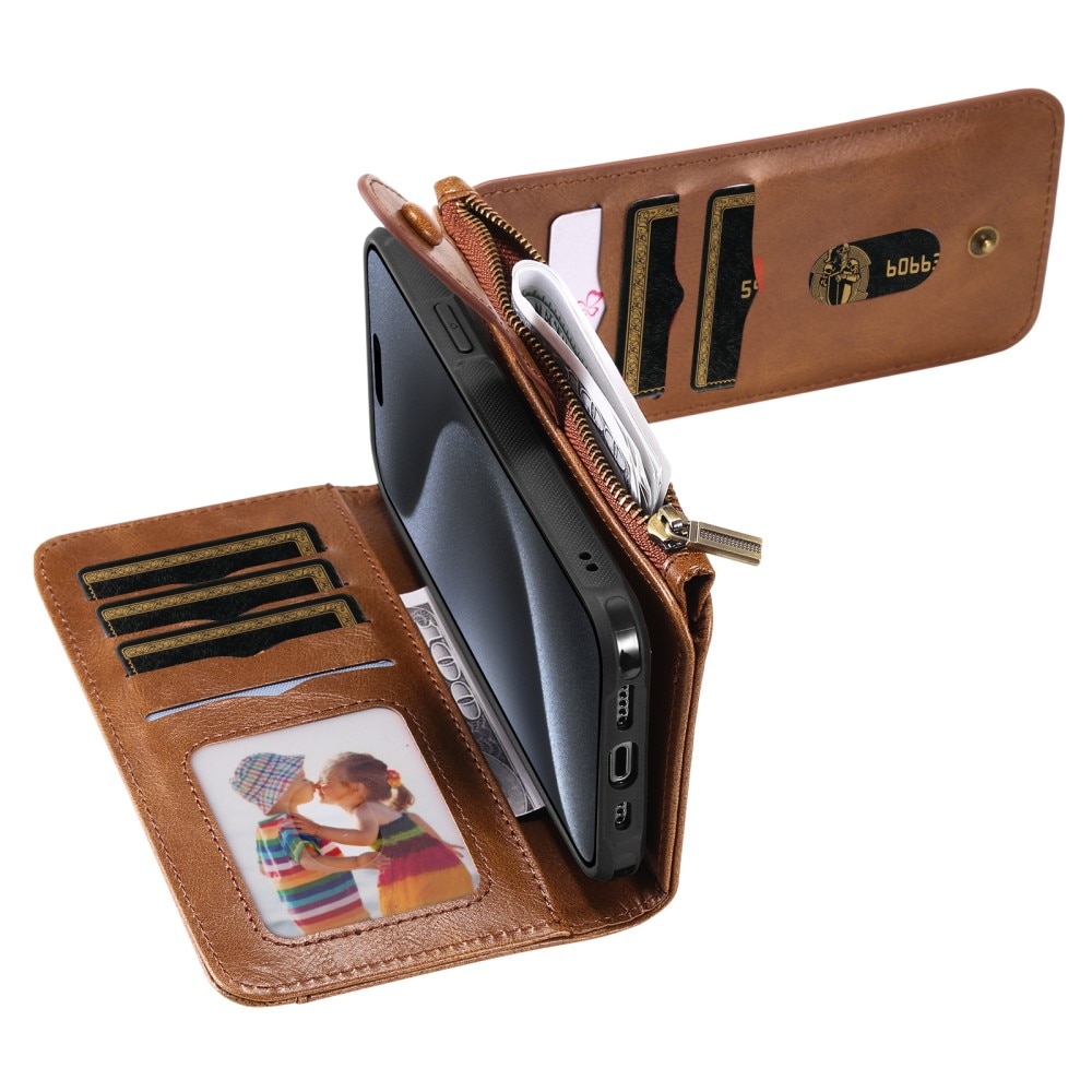 Magnet Leather Multi-Wallet iPhone 15 Pro ruskea