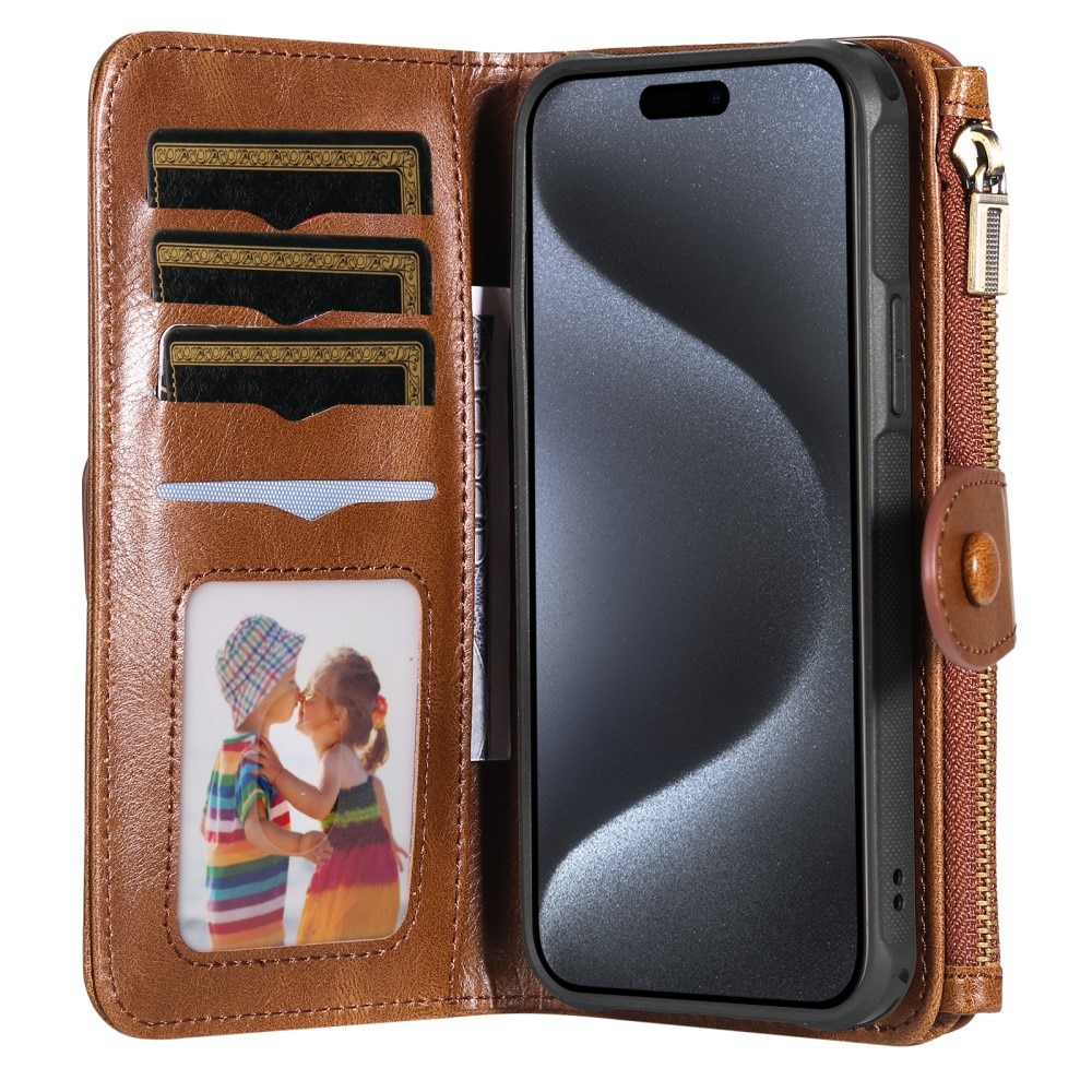 Magnet Leather Multi-Wallet iPhone 15 Pro ruskea