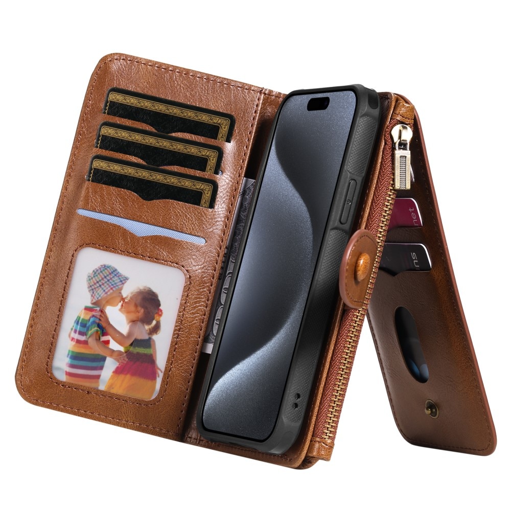 Magnet Leather Multi-Wallet iPhone 15 Pro ruskea
