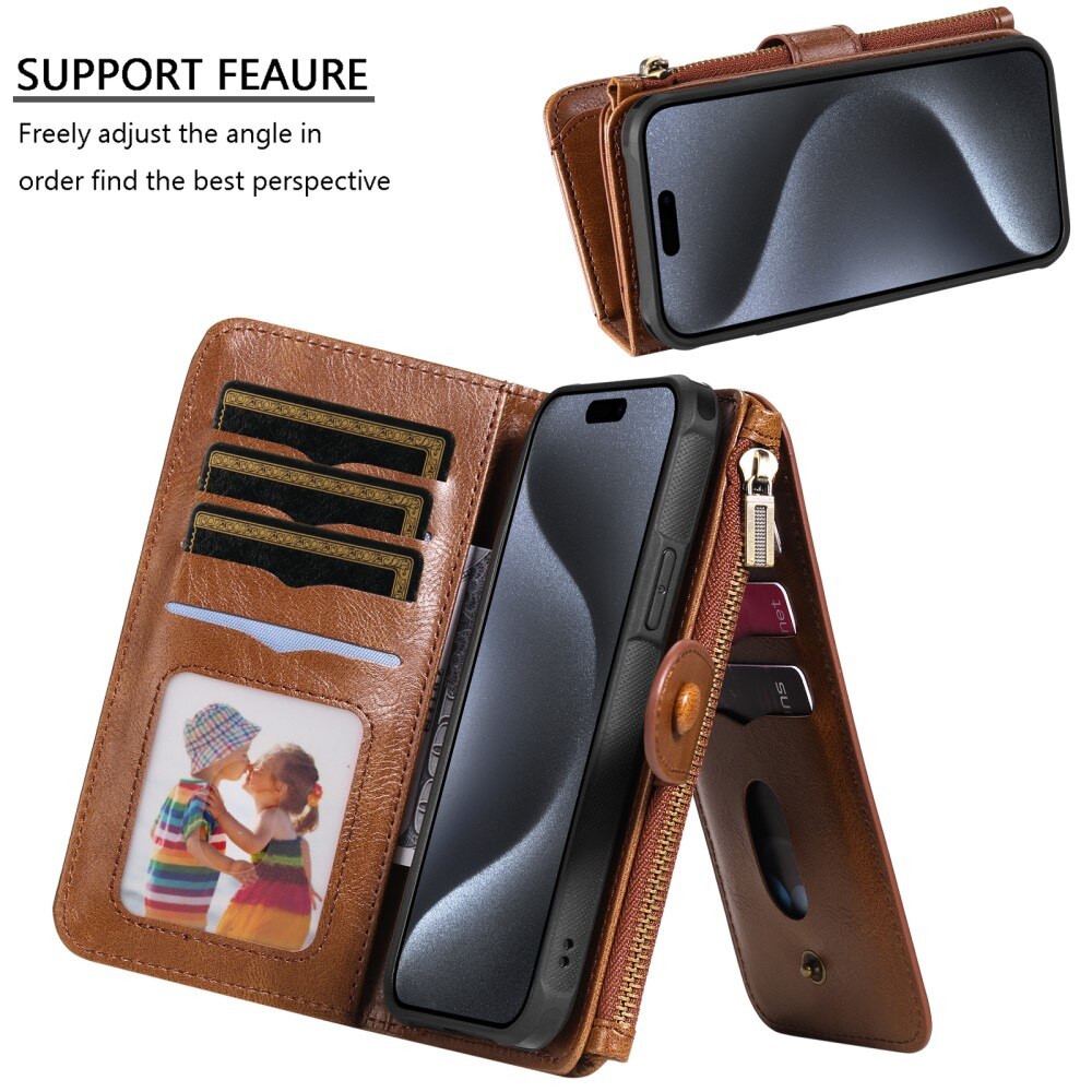 Magnet Leather Multi-Wallet iPhone 15 Pro ruskea