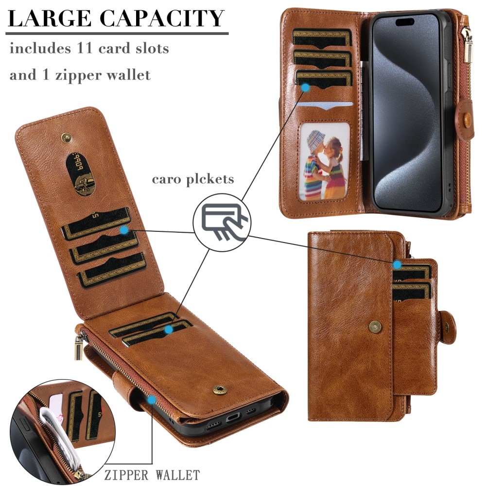 Magnet Leather Multi-Wallet iPhone 15 Pro ruskea