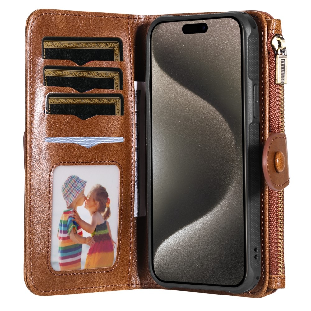 Magnet Leather Multi-Wallet iPhone 15 Pro Max ruskea