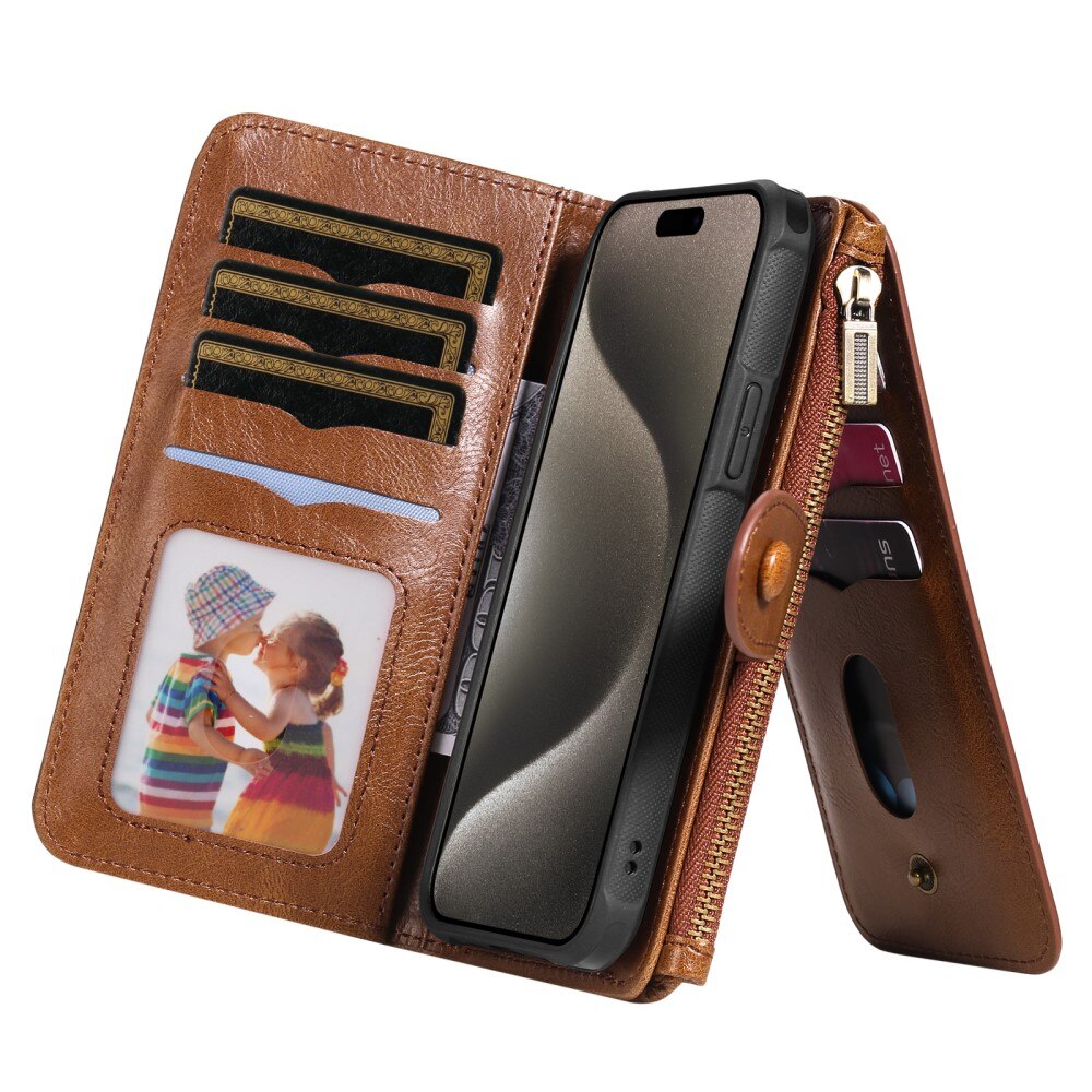 Magnet Leather Multi-Wallet iPhone 15 Pro Max ruskea