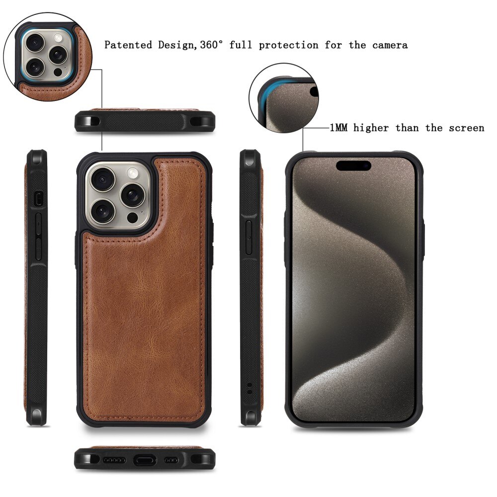 Magnet Leather Multi-Wallet iPhone 15 Pro Max ruskea