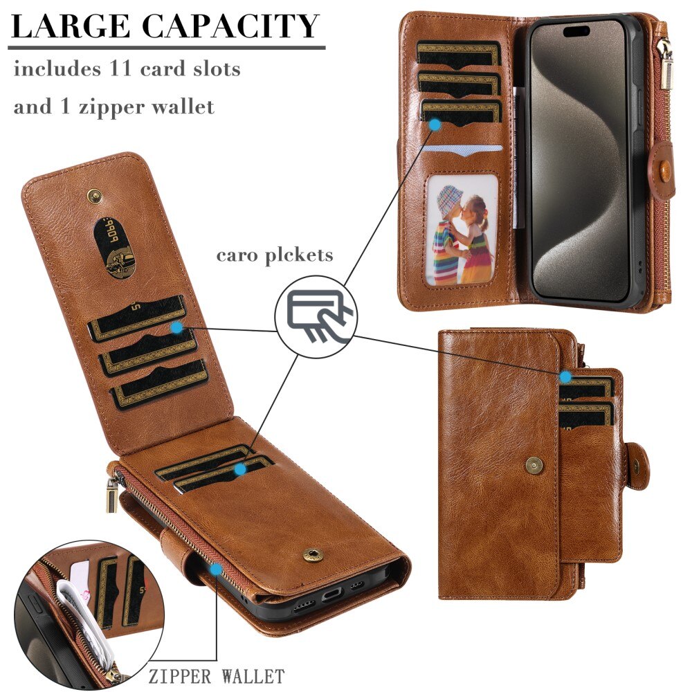 Magnet Leather Multi-Wallet iPhone 15 Pro Max ruskea