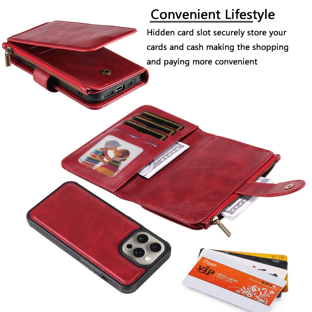 Magnet Leather Multi-Wallet iPhone 15 Pro Max punainen
