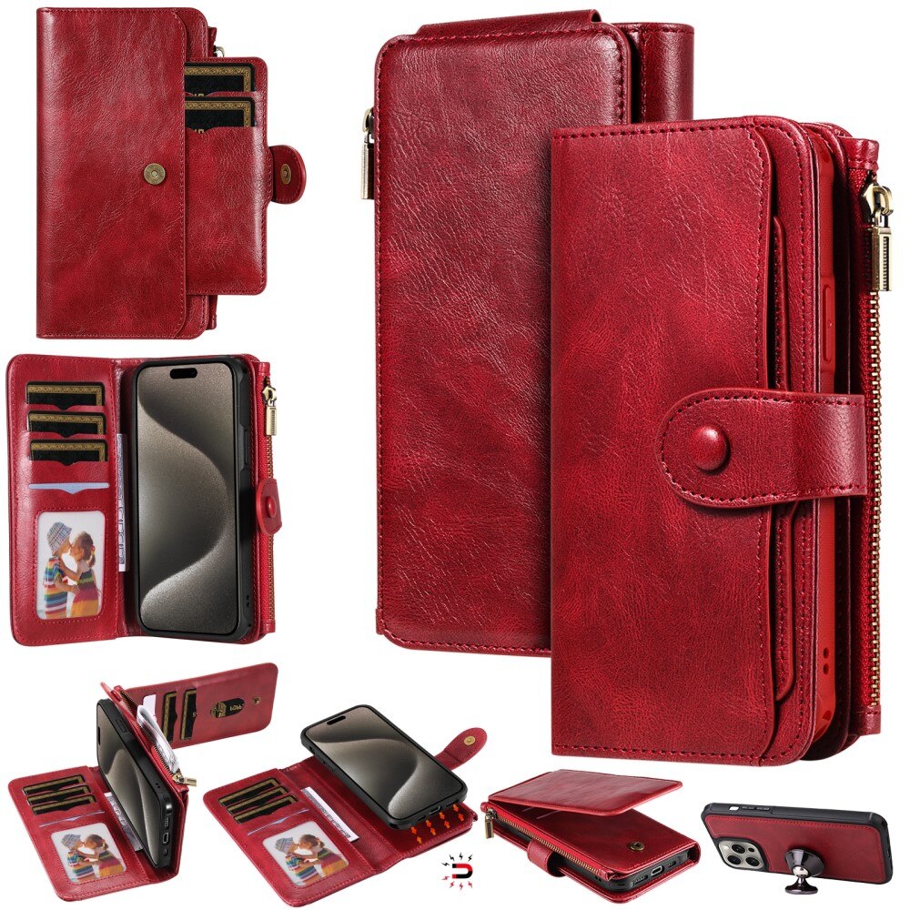 Magnet Leather Multi-Wallet iPhone 15 Pro Max punainen