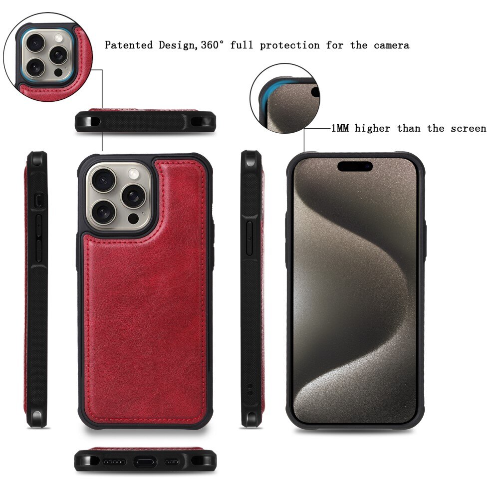 Magnet Leather Multi-Wallet iPhone 15 Pro Max punainen