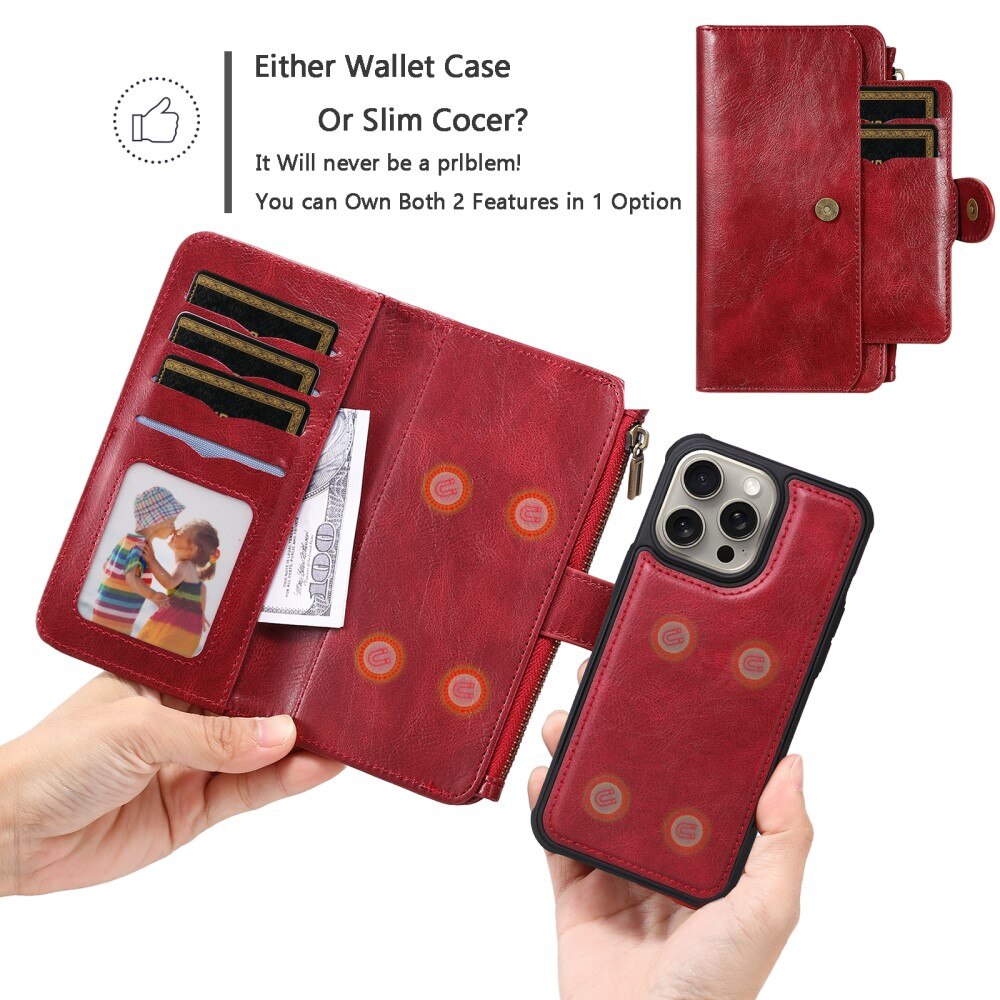 Magnet Leather Multi-Wallet iPhone 15 Pro Max punainen