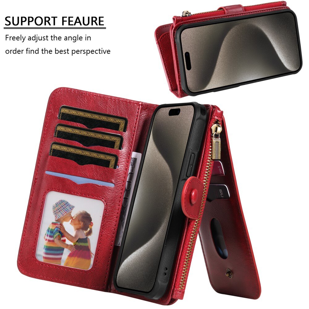 Magnet Leather Multi-Wallet iPhone 15 Pro Max punainen