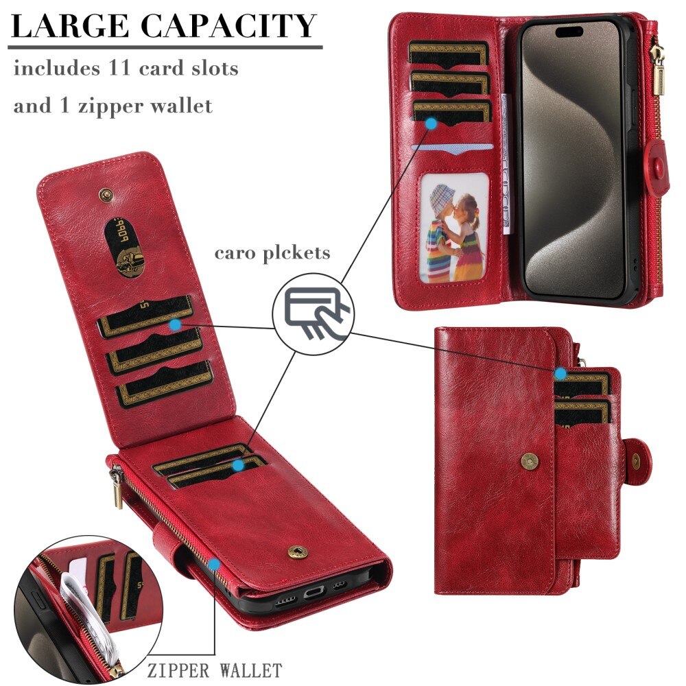 Magnet Leather Multi-Wallet iPhone 15 Pro Max punainen