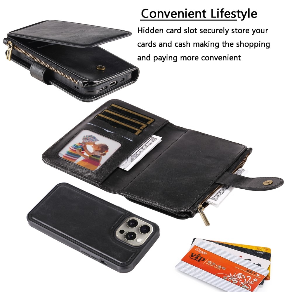 Magnet Leather Multi-Wallet iPhone 15 Pro Max musta