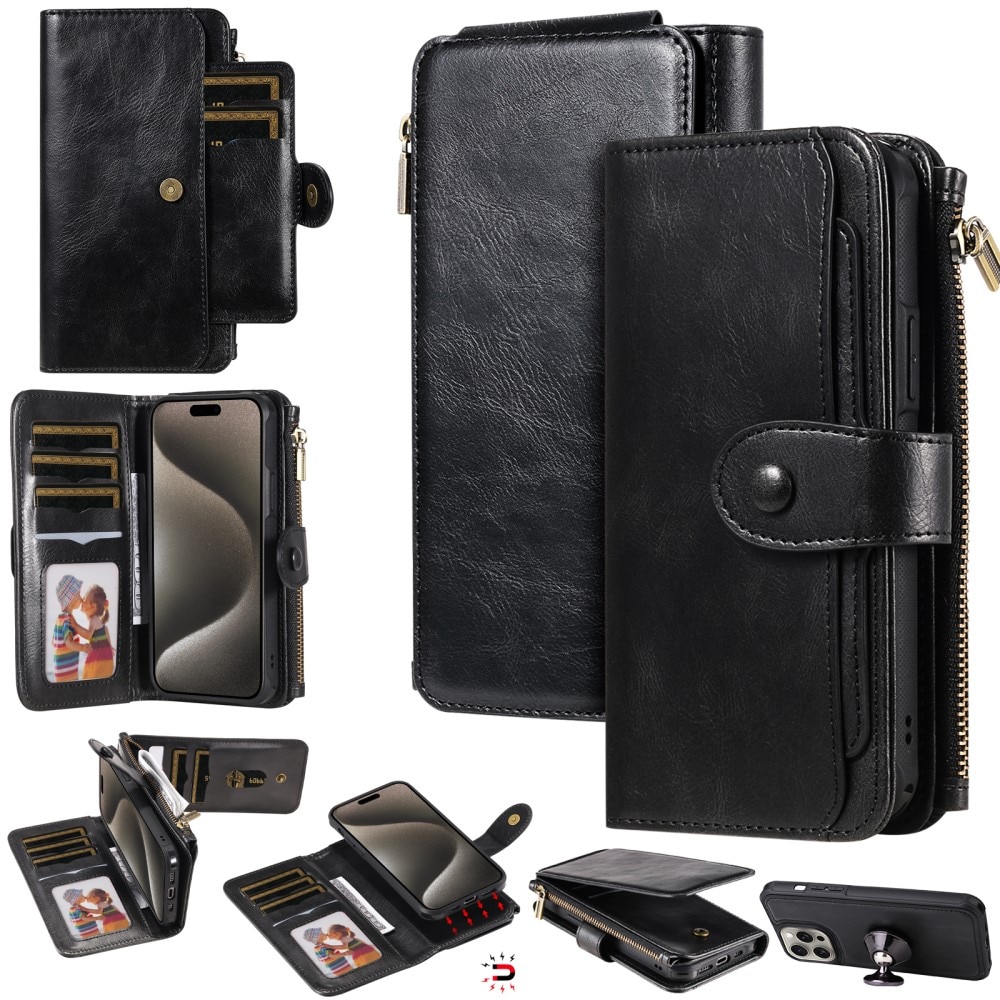 Magnet Leather Multi-Wallet iPhone 15 Pro Max musta