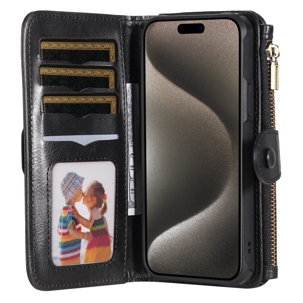 Magnet Leather Multi-Wallet iPhone 15 Pro Max musta