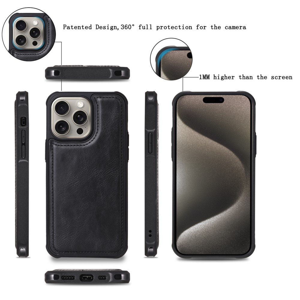 Magnet Leather Multi-Wallet iPhone 15 Pro Max musta