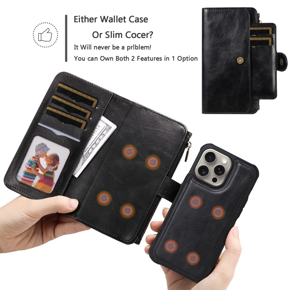 Magnet Leather Multi-Wallet iPhone 15 Pro Max musta