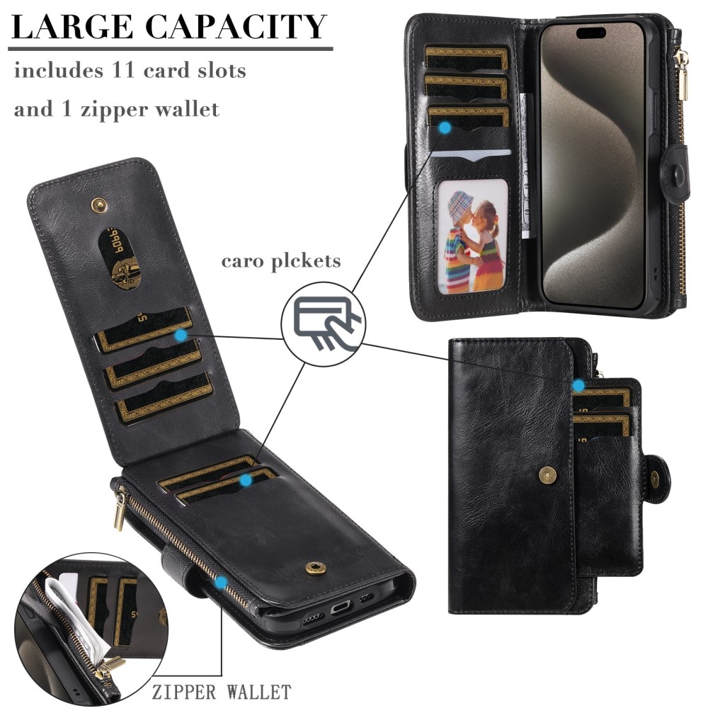 Magnet Leather Multi-Wallet iPhone 15 Pro Max musta