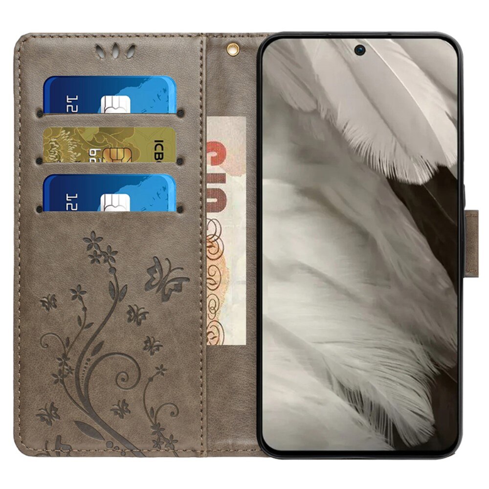 Nahkakotelo Perhonen Google Pixel 8 Harmaa
