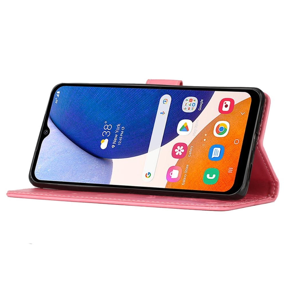 Nahkakotelo Perhonen Samsung Galaxy A15 vaaleanpunainen