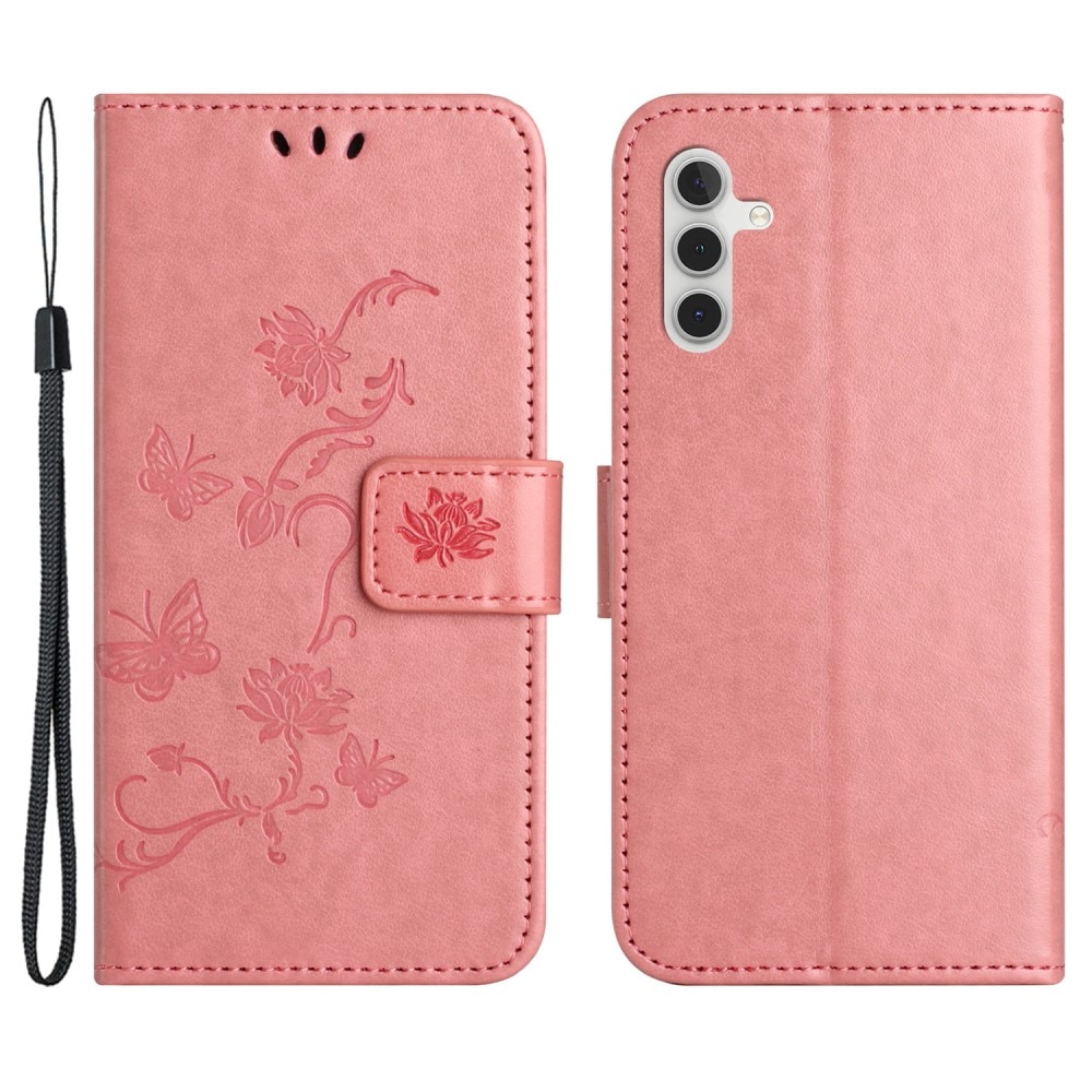 Nahkakotelo Perhonen Samsung Galaxy S24 Vaaleanpunainen