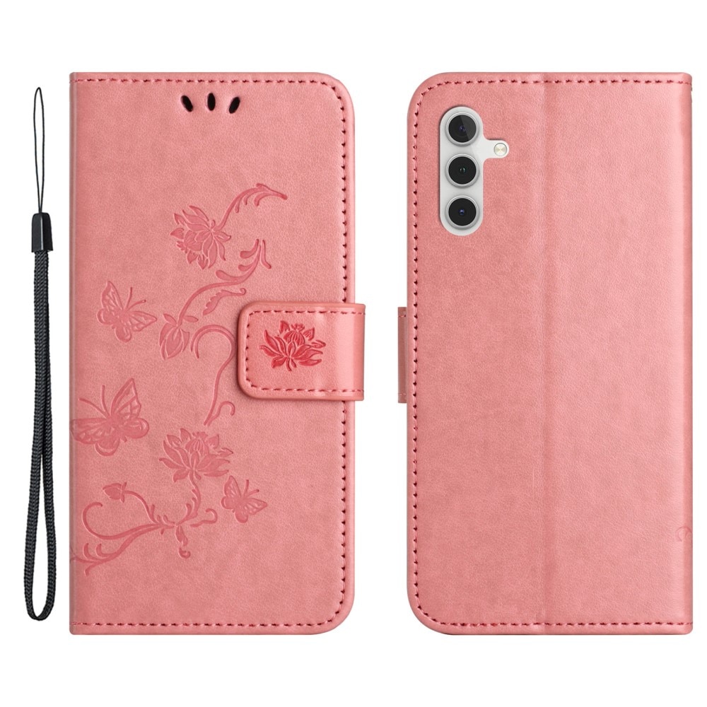 Nahkakotelo Perhonen Samsung Galaxy A35 vaaleanpunainen