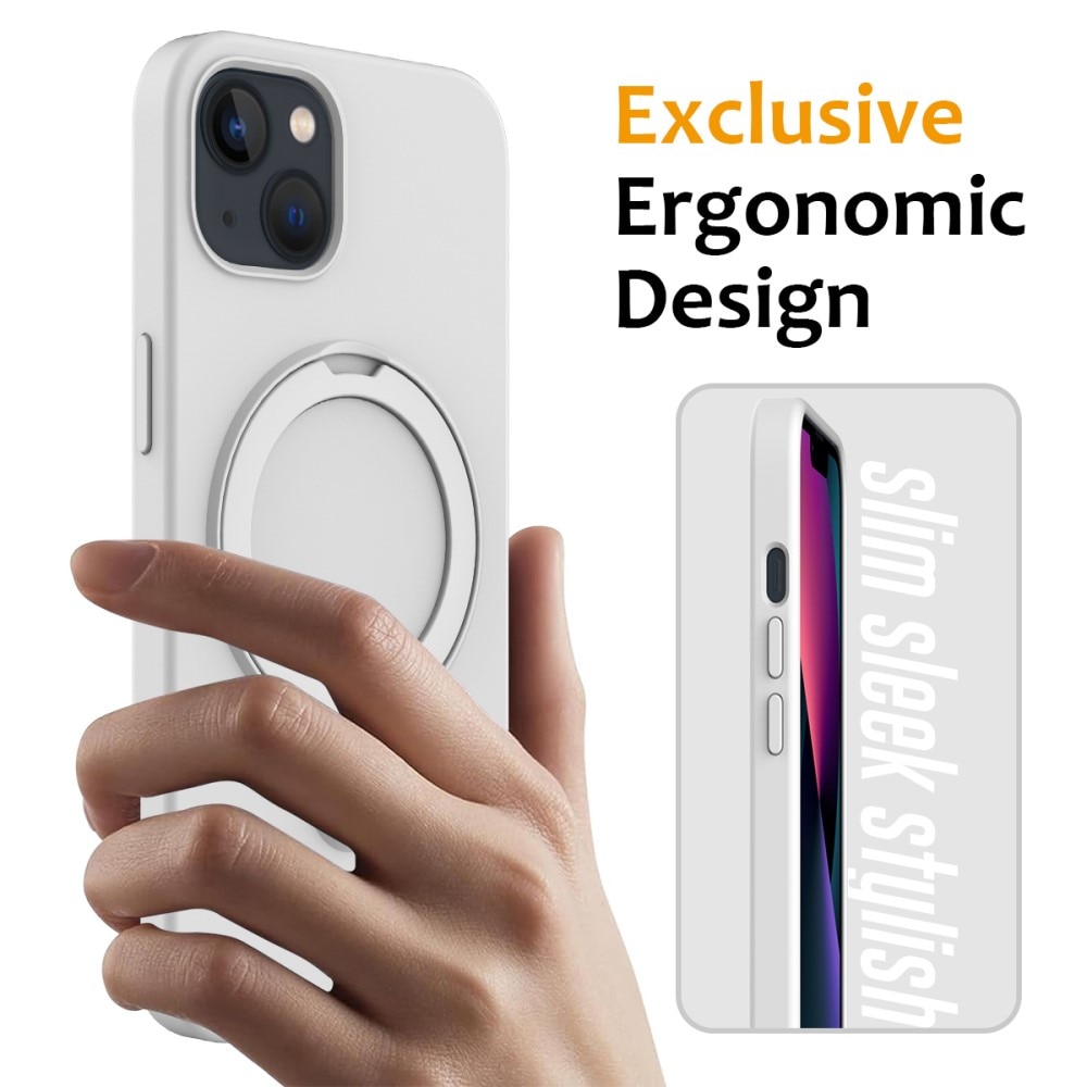 Silikonikuori Kickstand MagSafe iPhone 13 valkoinen