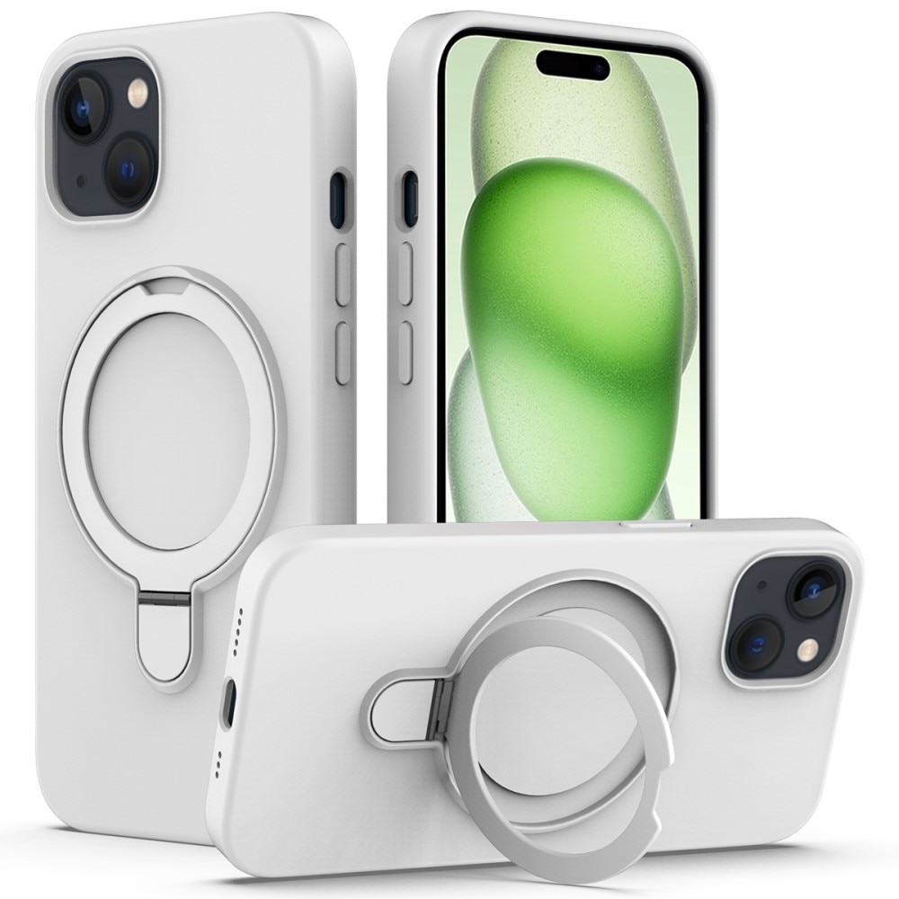 Silikonikuori Kickstand MagSafe iPhone 15 valkoinen
