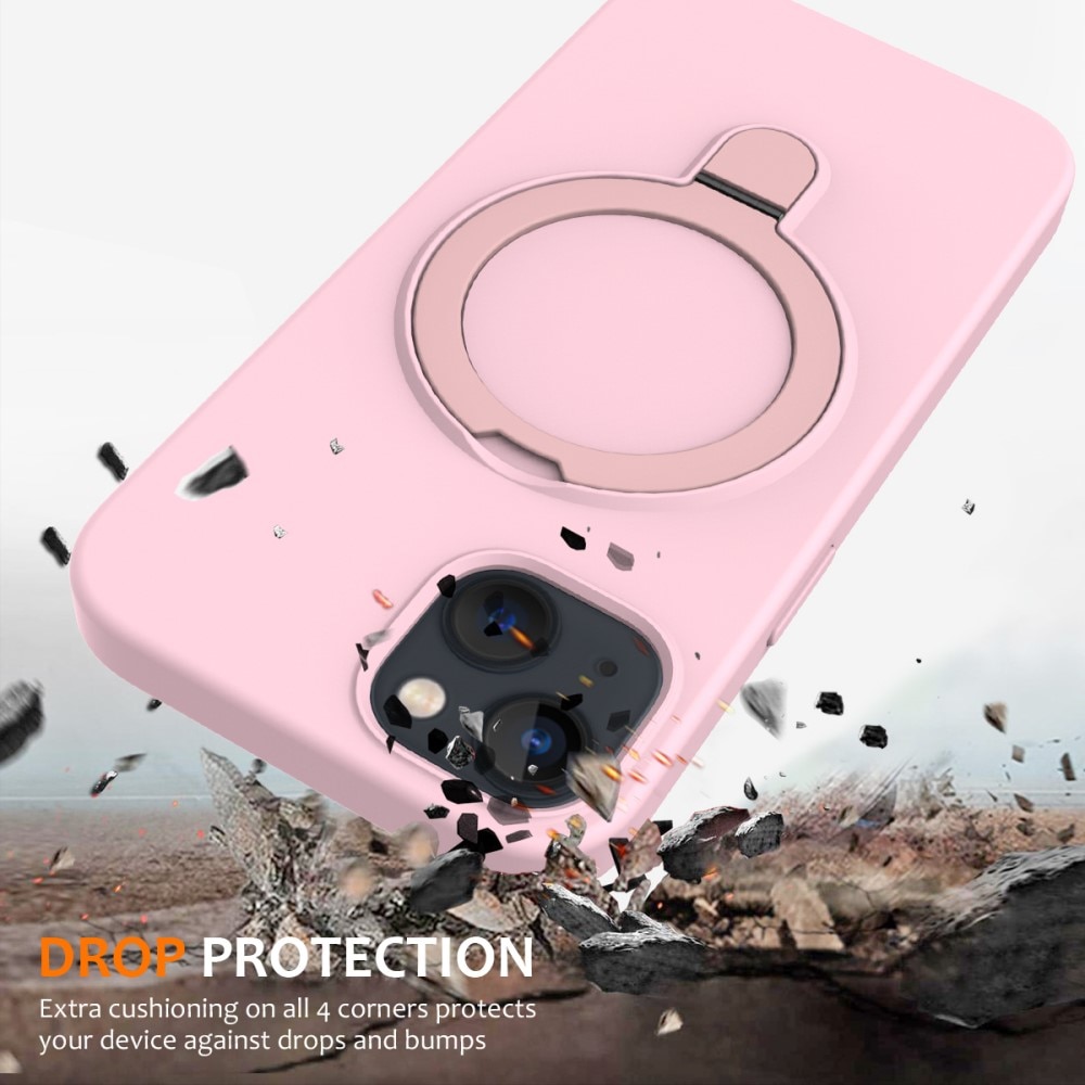 Silikonikuori Kickstand MagSafe iPhone 15 vaaleanpunainen