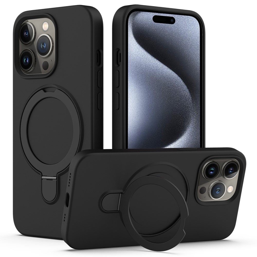 Silikonikuori Kickstand MagSafe iPhone 15 Pro musta