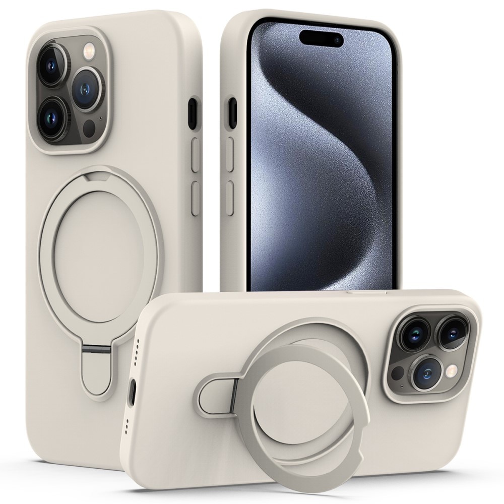 Silikonikuori Kickstand MagSafe iPhone 15 Pro beige
